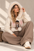 Pom Pom Teddy Jumper with Fur Trimmed Hood