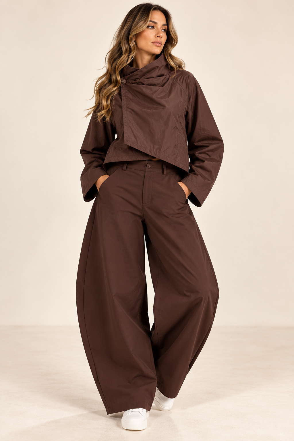 Season Signature Barrel-Leg Trousers - Brown
