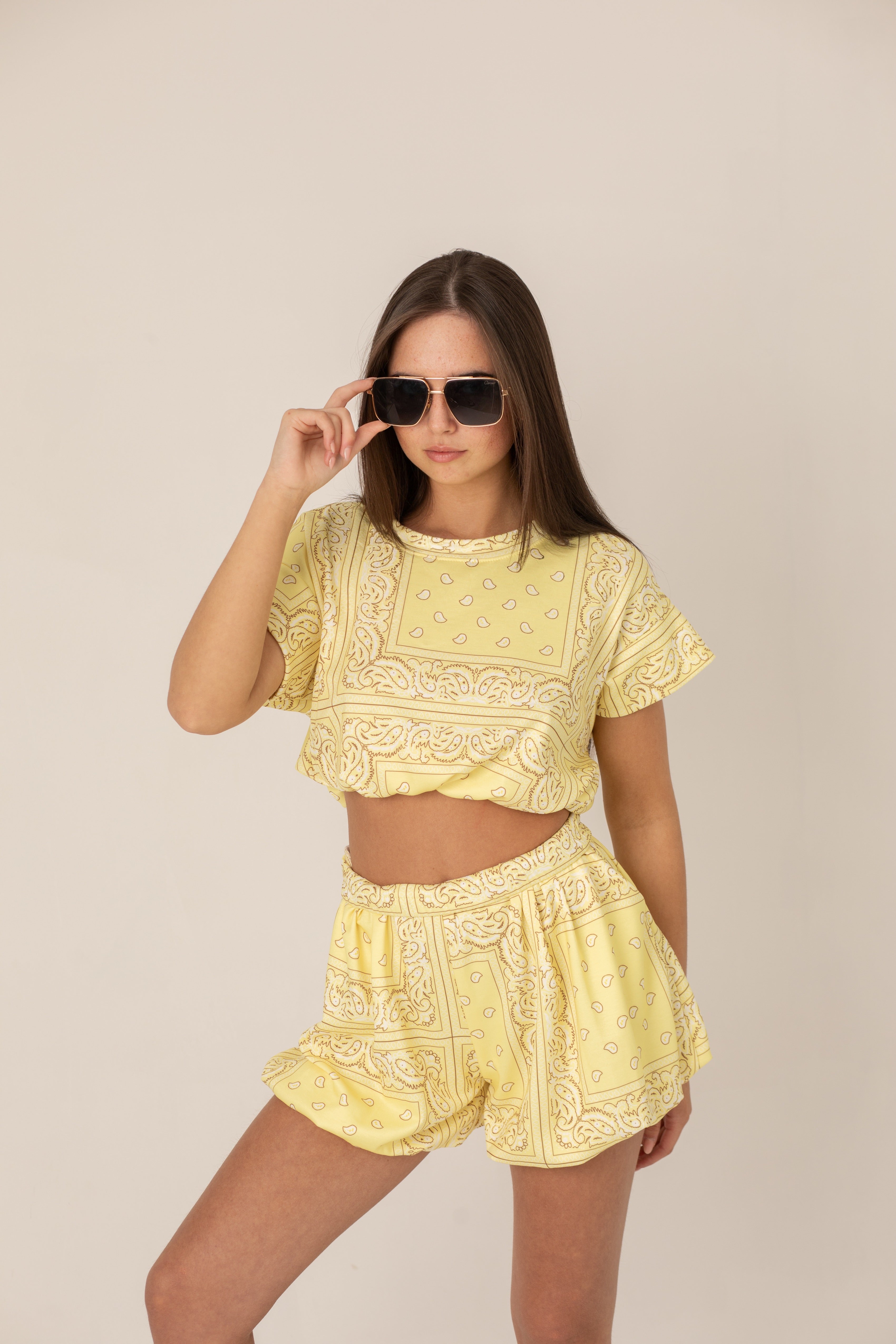 Paisley Puff Ball shorts set