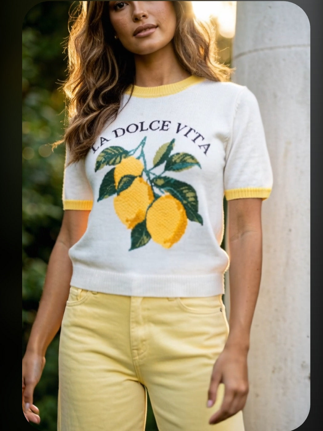 Dolce Vita Lemon Embroidered Short Sleeve Jumper