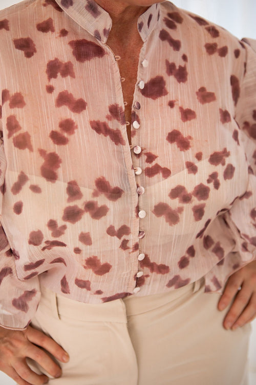 Blushed leopard ruffle blouse