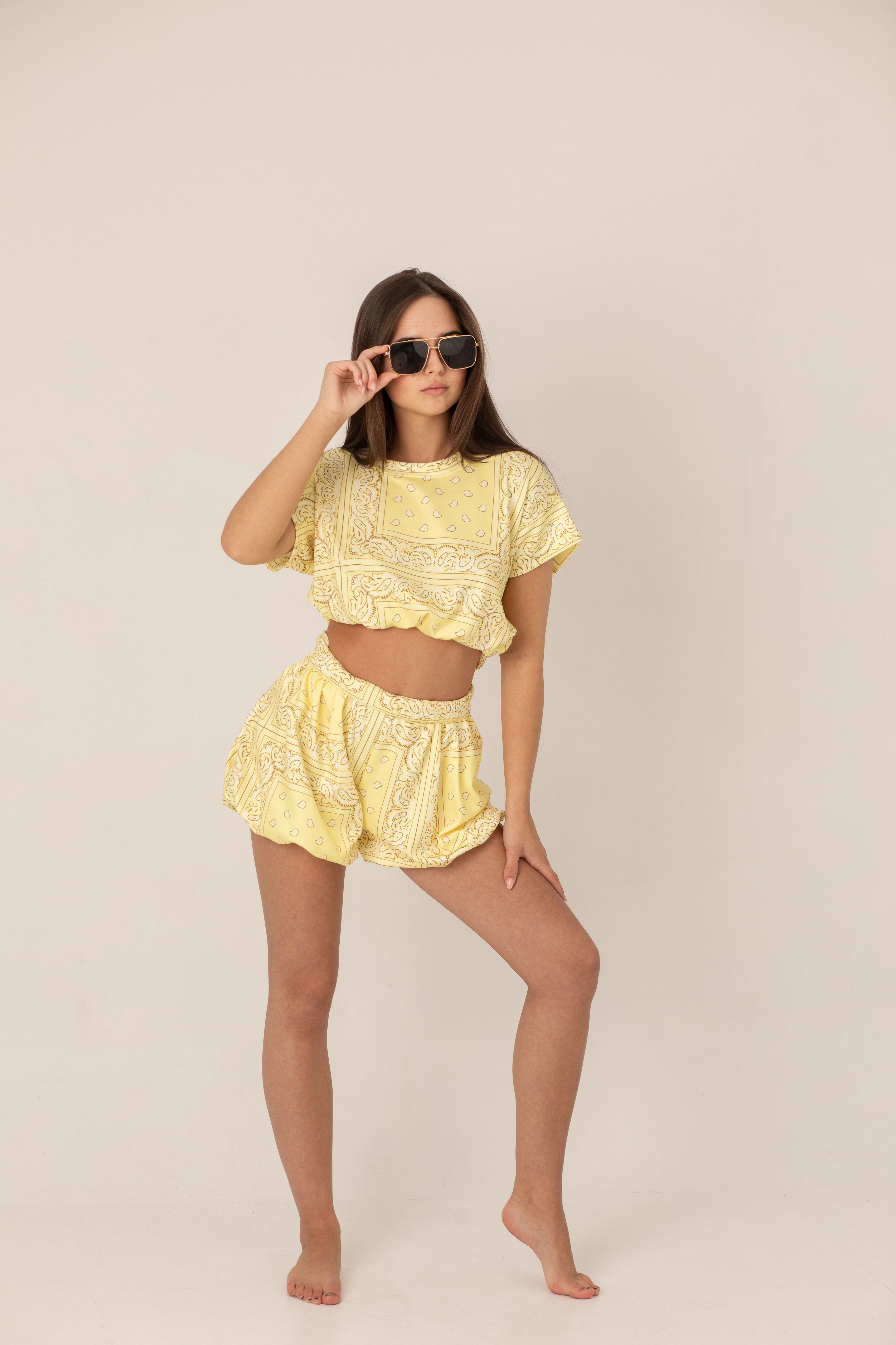 Paisley Puff Ball shorts set