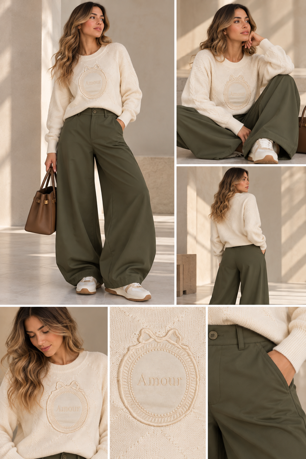 Season Signature Barrel-Leg Trousers - Khaki