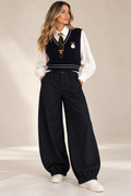 Season Signature Barrel-Leg Trousers - Navy