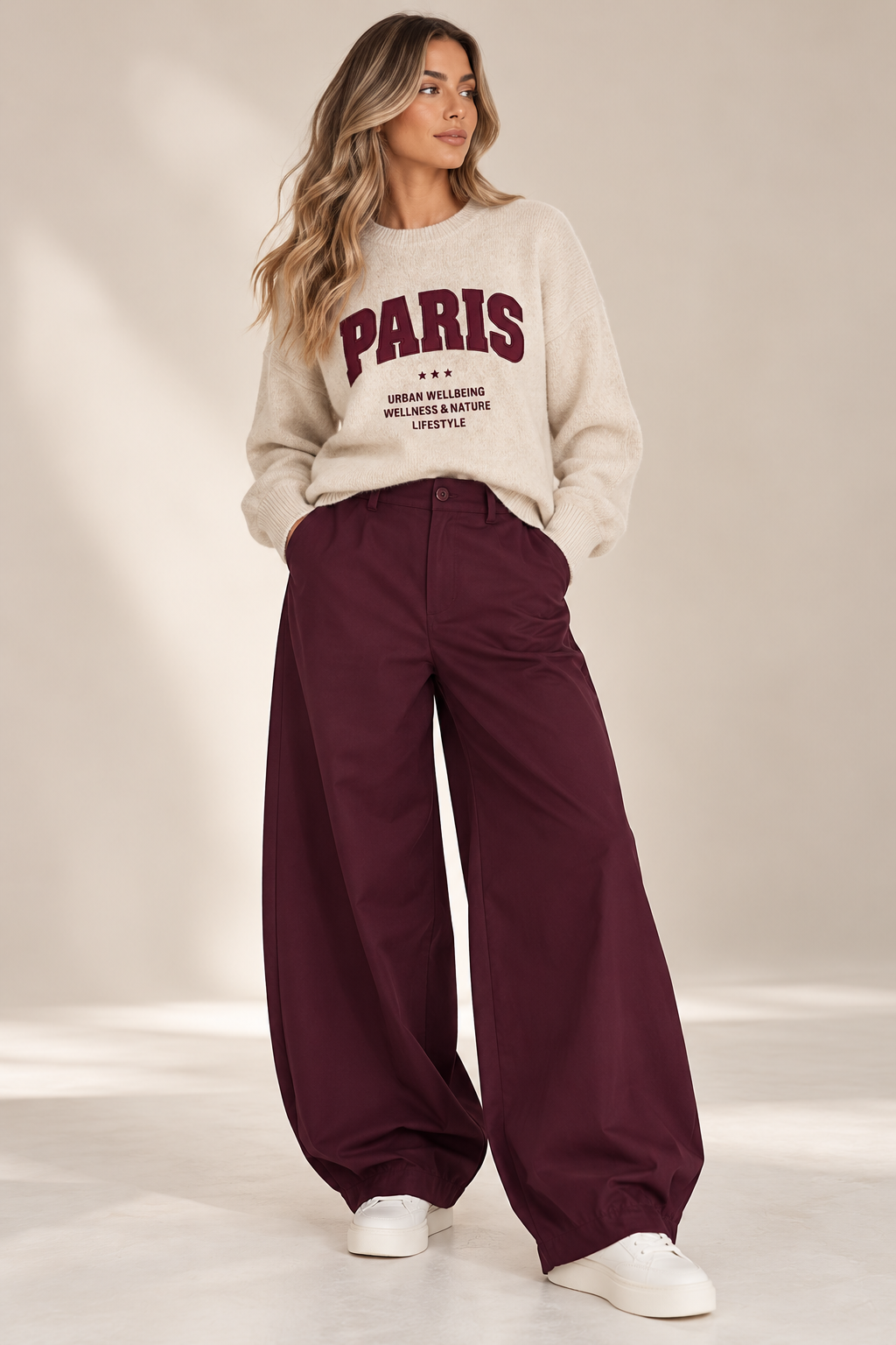 Season Signature Barrel-Leg Trousers - Burgundy