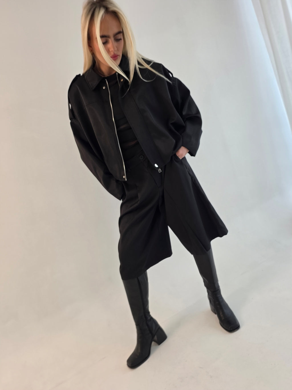 Satin Solice Drape bomber jacket
