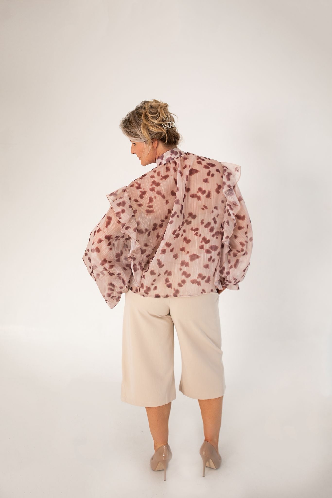 Blushed leopard ruffle blouse