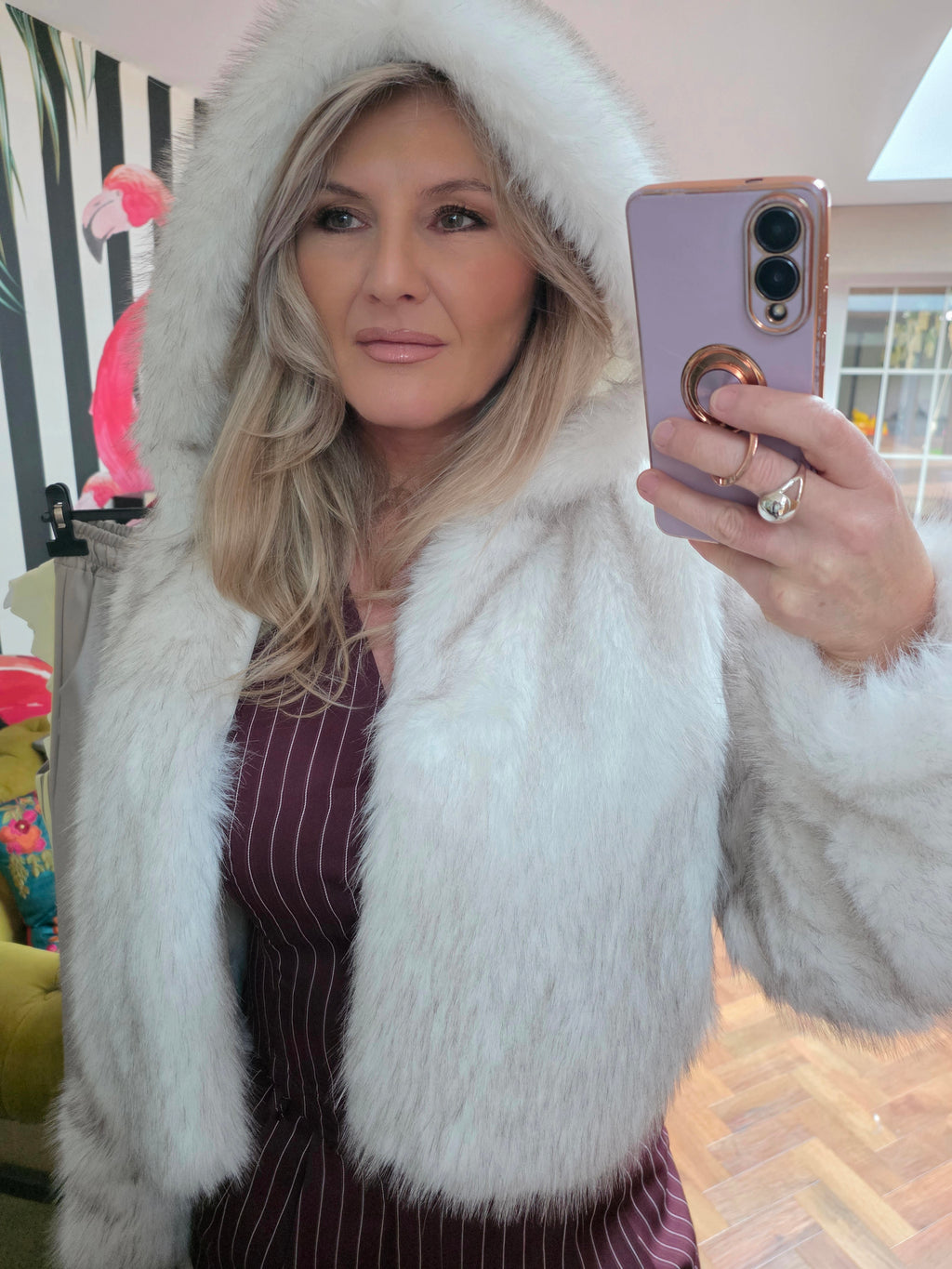 Frosted mink faux fur hooded Jacket