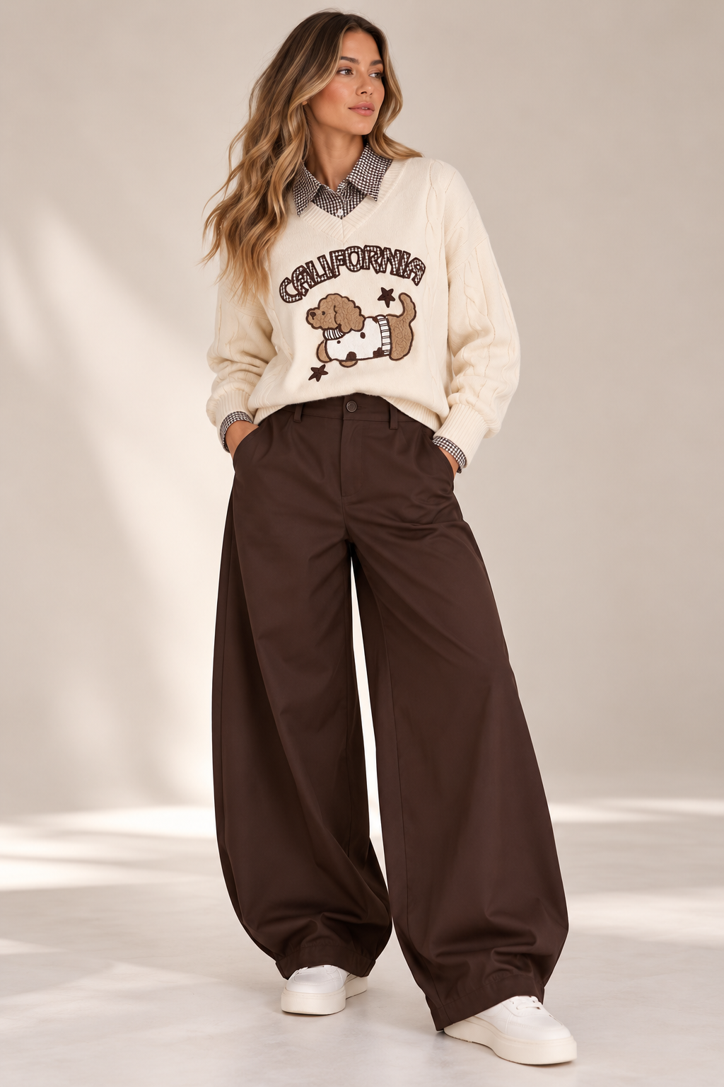 Season Signature Barrel-Leg Trousers - Brown