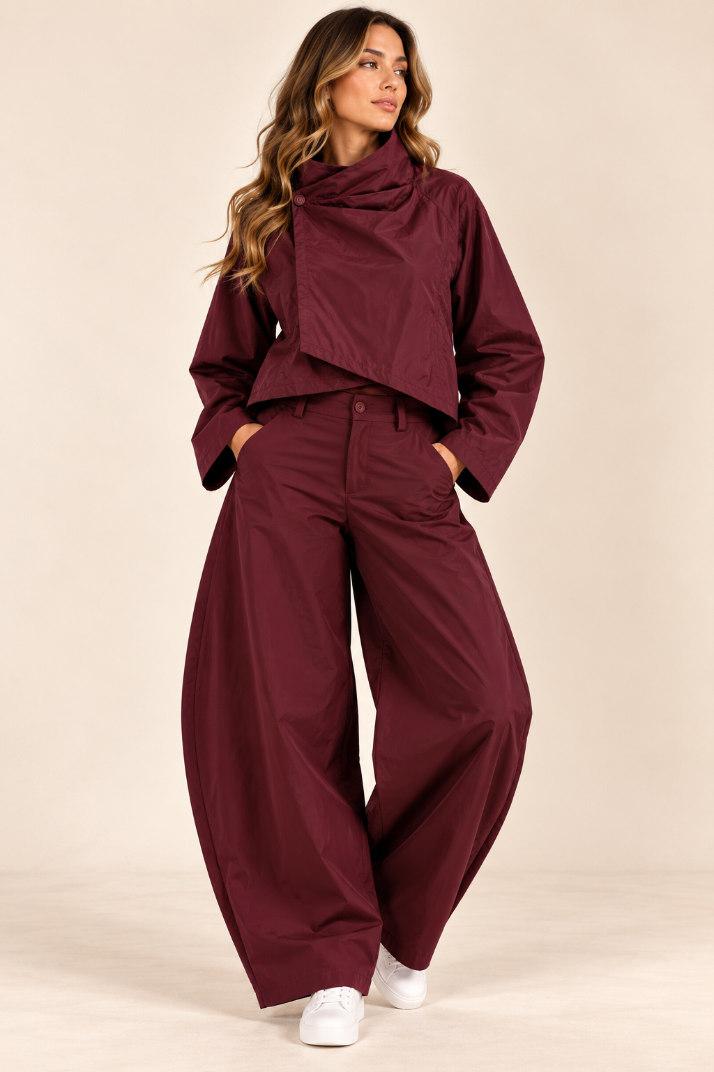 Season Signature Barrel-Leg Trousers - Burgundy