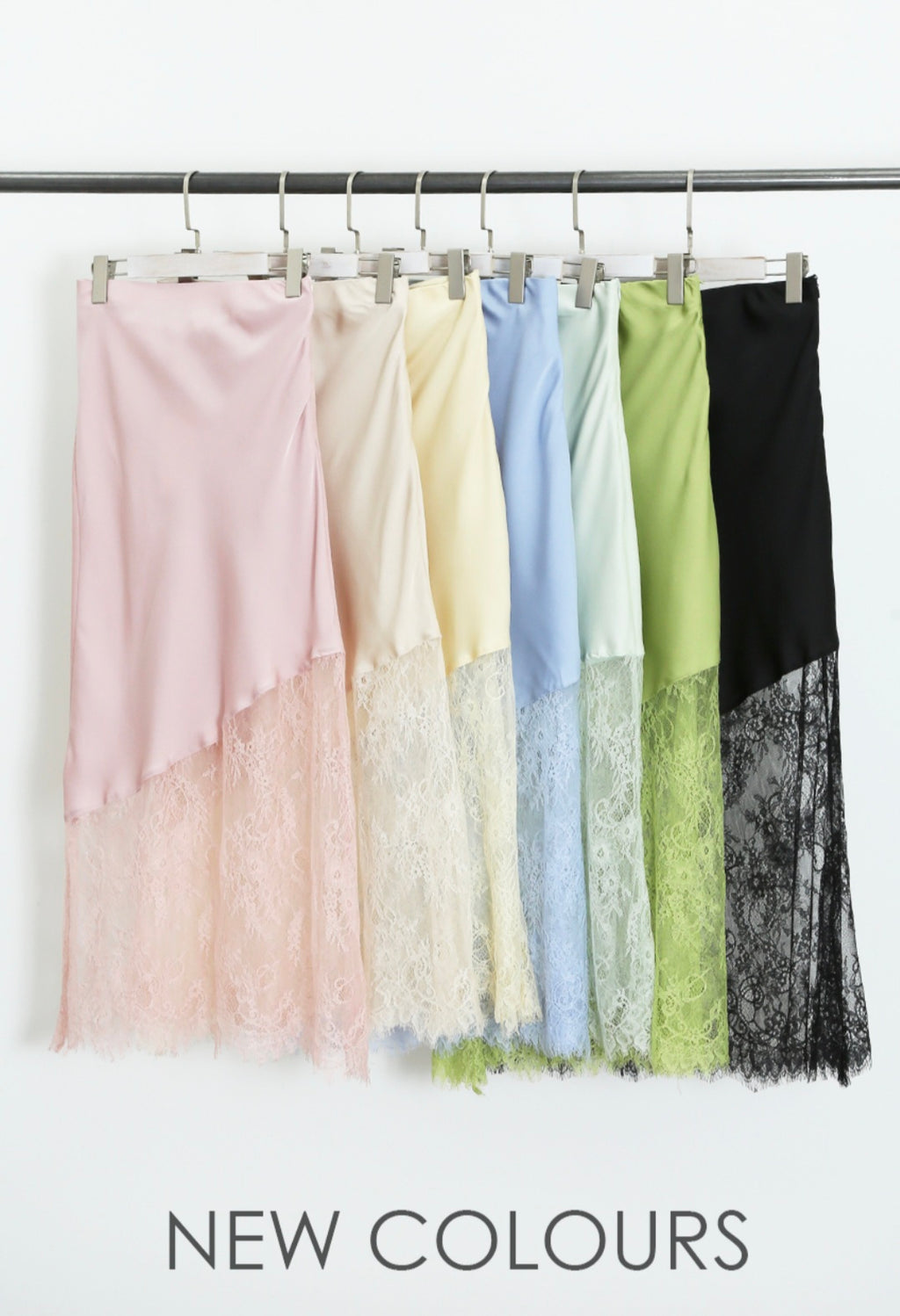 Marielle Asymmetric Lace Hem Satin Skirt