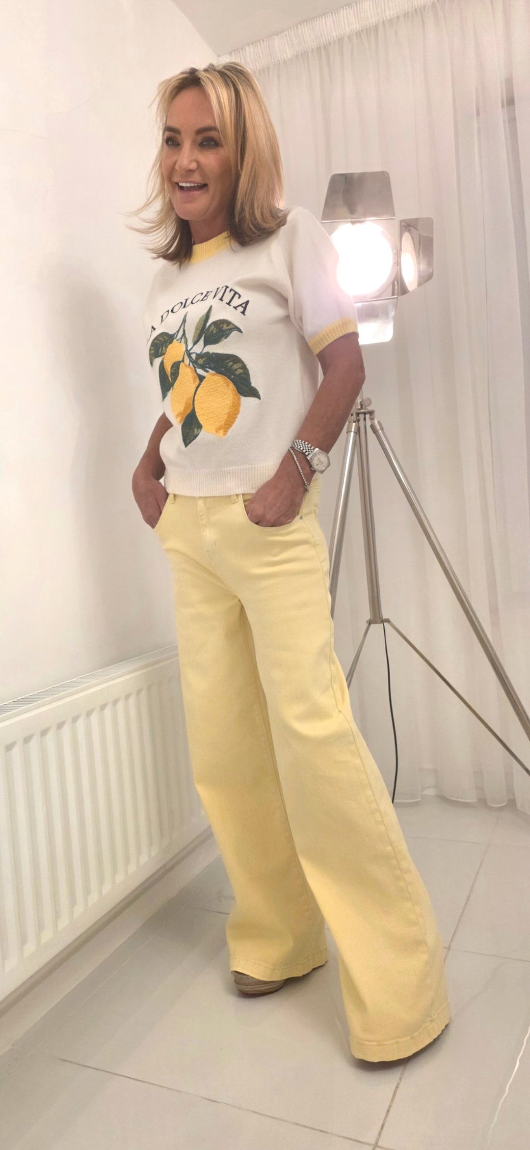 Dolce Vita Lemon Embroidered Short Sleeve Jumper