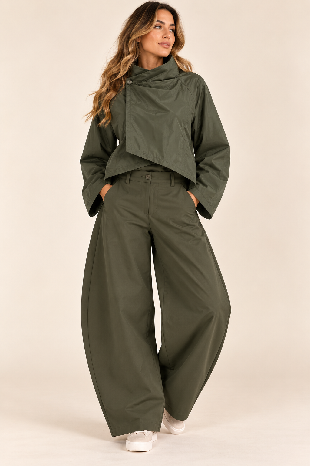 Season Signature Barrel-Leg Trousers - Khaki