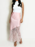Marielle Asymmetric Lace Hem Satin Skirt