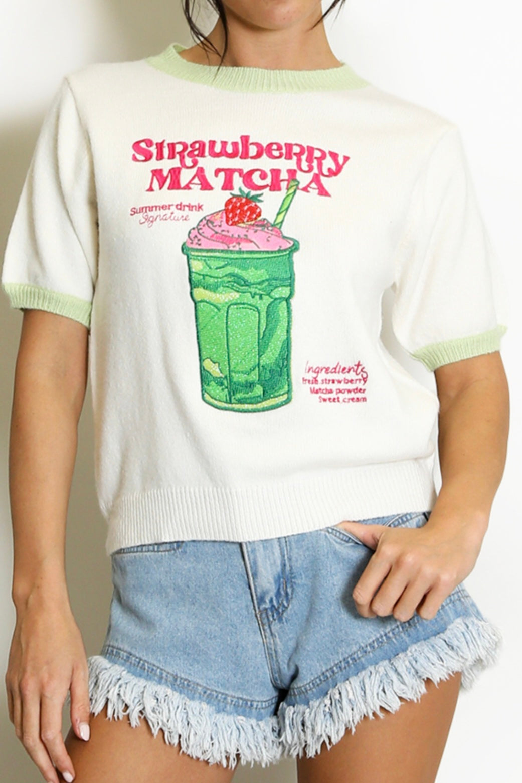 Strawberry Match knitted short sleeve jumper