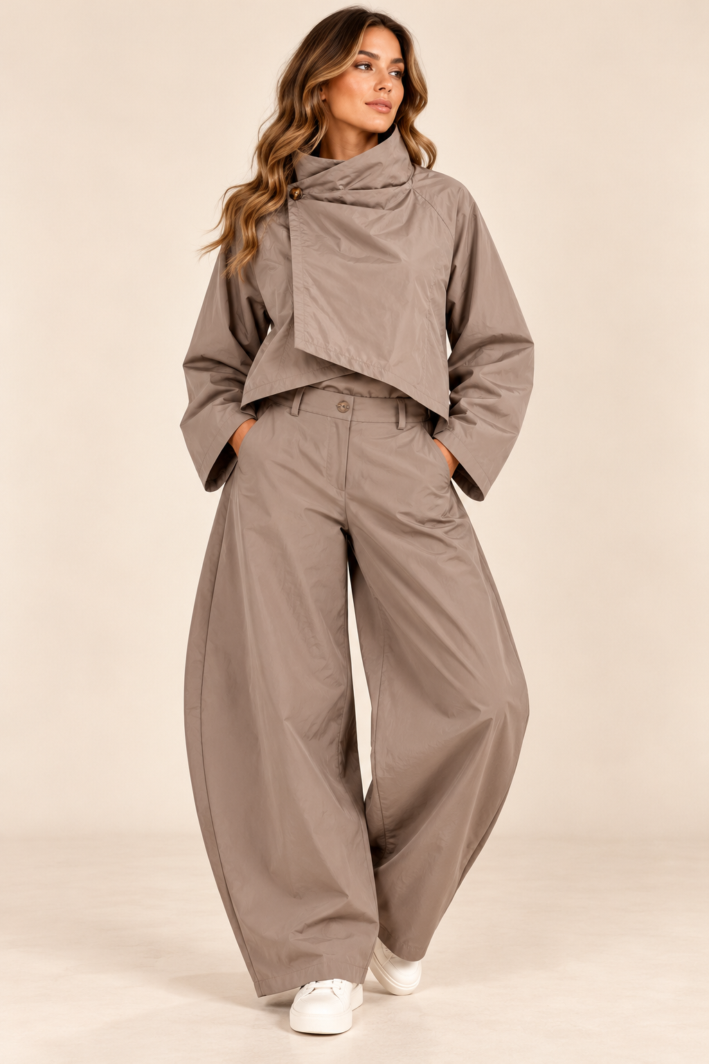 The Rose Wrap Windbreaker Jacket - Taupe