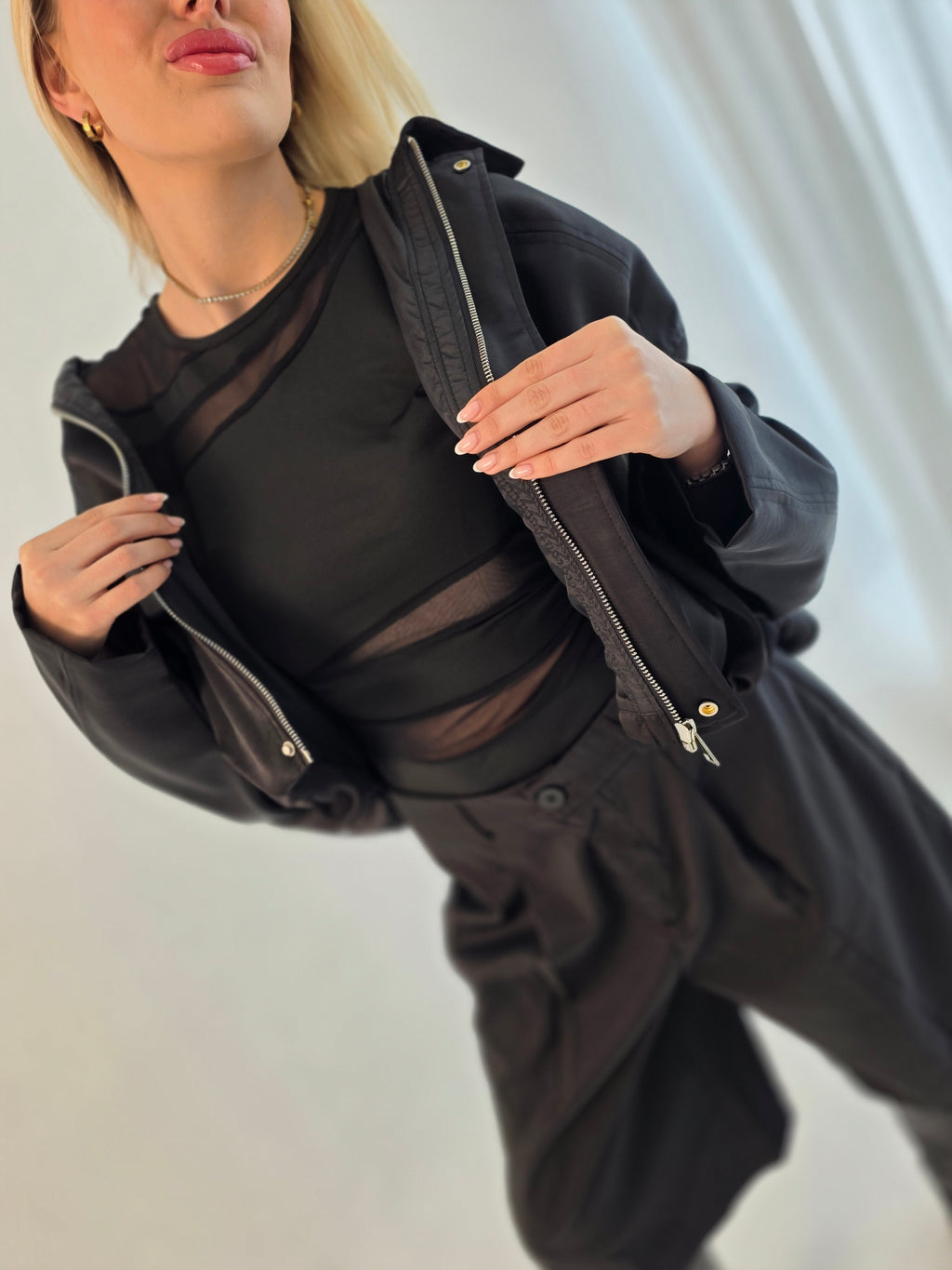 Satin Solice Drape bomber jacket
